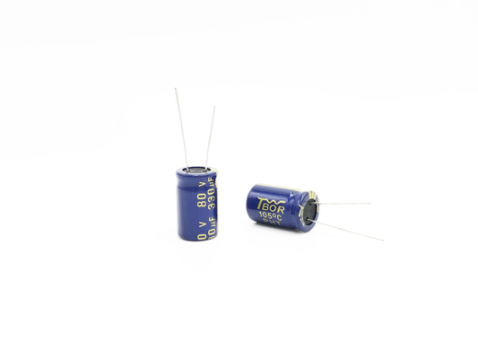 Mavi 330UF 80V Alüminyum Elektrolitik Kondansatör 13X20mm 10000 Saat Uzun Ömür